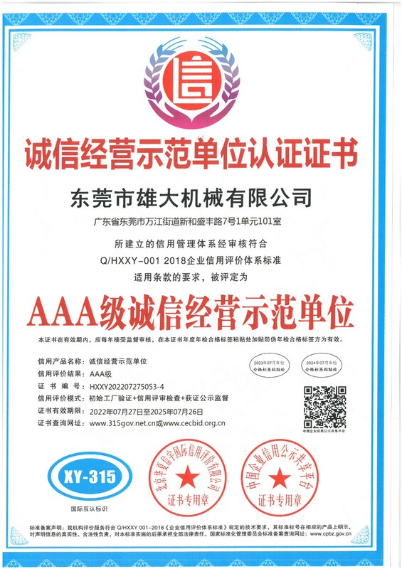 Certificate of Integrity Management Demonstration Unit